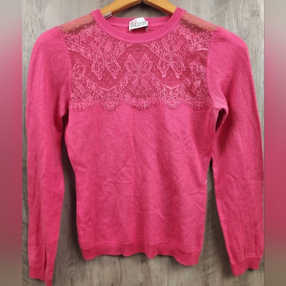 Red Valentino Wool Blend Bow Lace Hot Pink Sweater Size XS - Picture 2 of 6